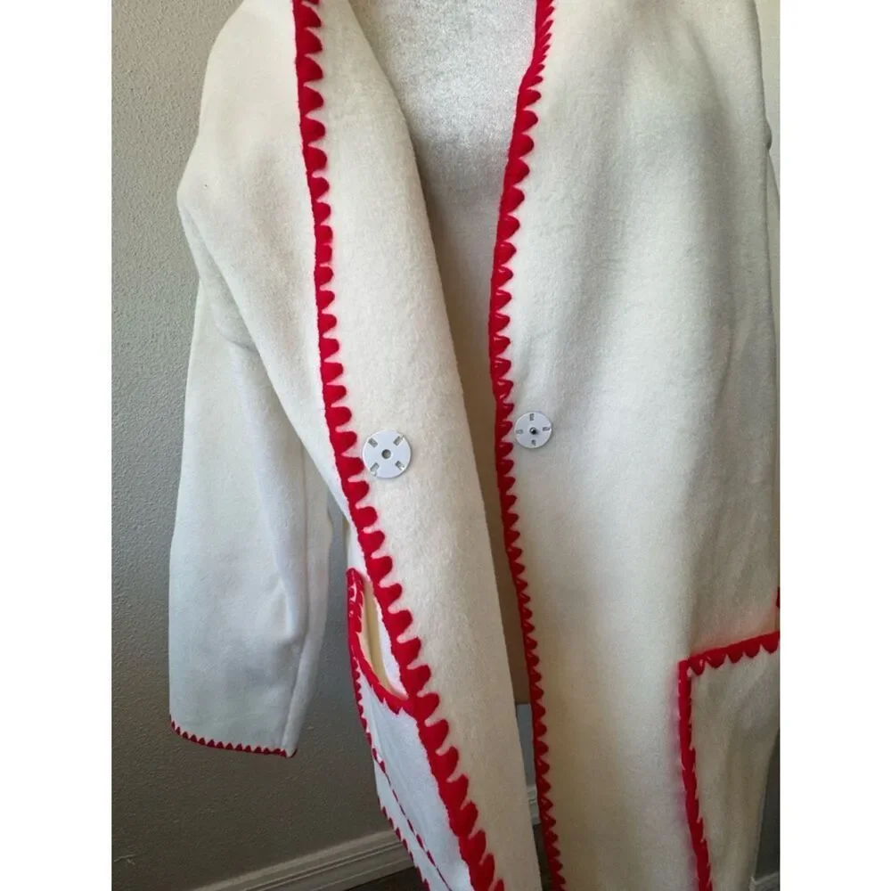 Commense Embroidered Trim Tweed Coat Matching Scarf Two Piece SZ S NEW